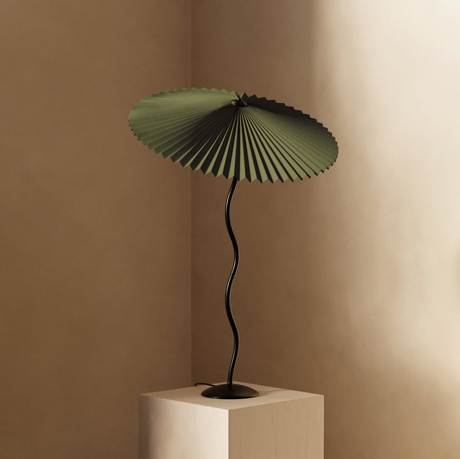 Metal Table Lamp 16.9 in Pleated Fabric Shade Curved Base Bedroom Living Room Nordic Minimalist Desk Lighting | Thomler
