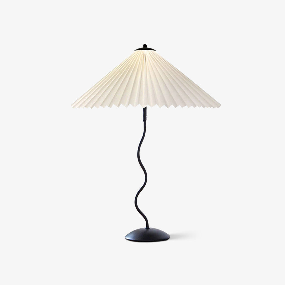 Metal Table Lamp 16.9 in Pleated Fabric Shade Curved Base Bedroom Living Room Nordic Minimalist Desk Lighting | Thomler
