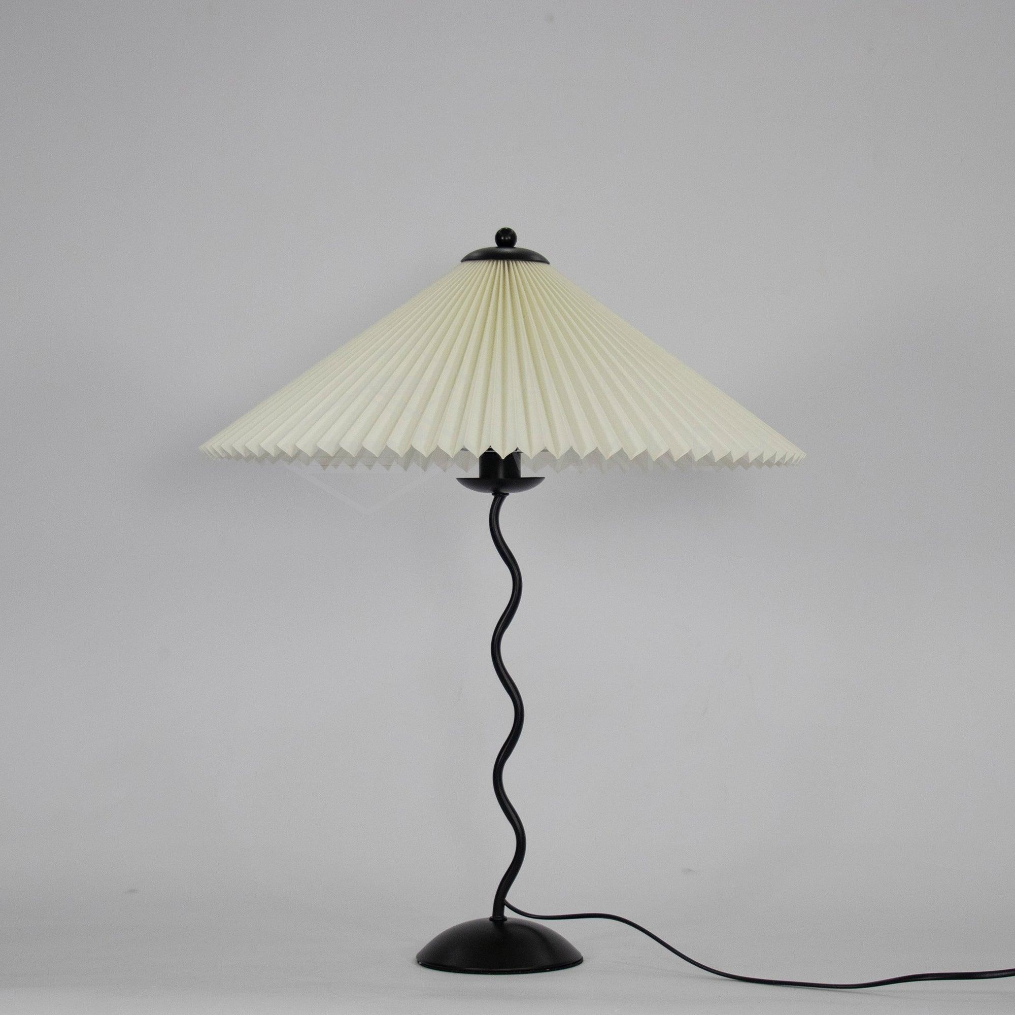 Metal Table Lamp 16.9 in Pleated Fabric Shade Curved Base Bedroom Living Room Nordic Minimalist Desk Lighting | Thomler
