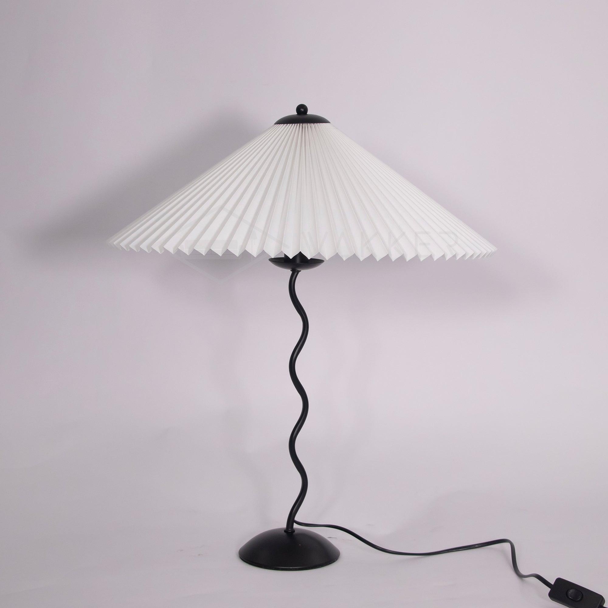Metal Table Lamp 16.9 in Pleated Fabric Shade Curved Base Bedroom Living Room Nordic Minimalist Desk Lighting | Thomler