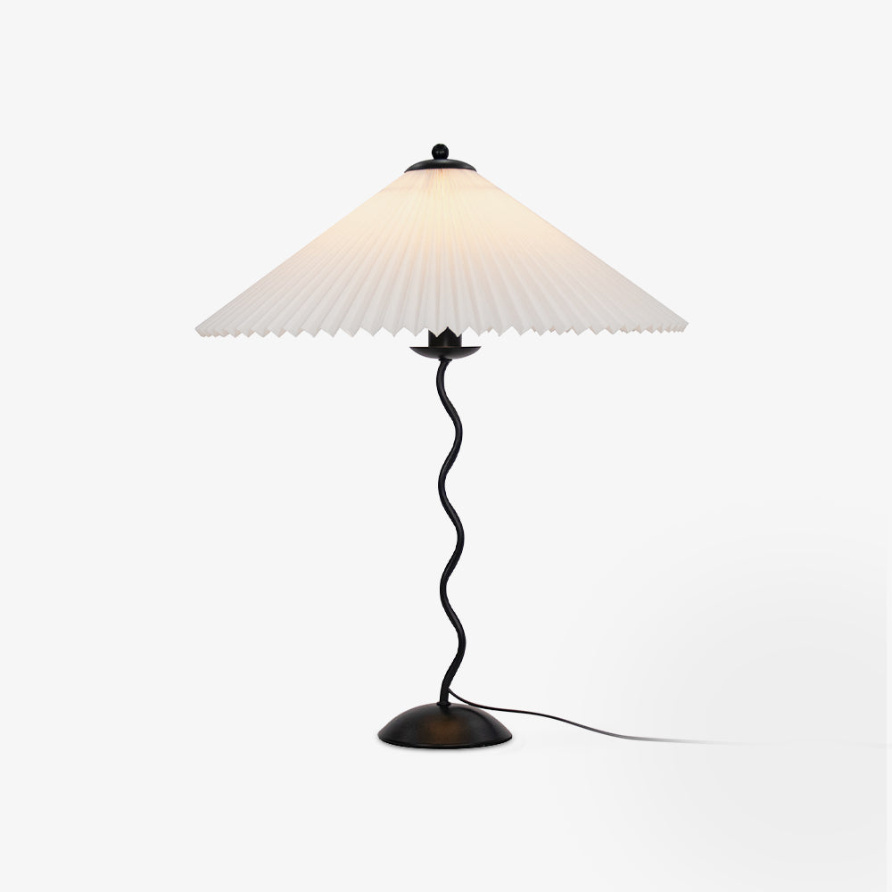 Metal Table Lamp 16.9 in Pleated Fabric Shade Curved Base Bedroom Living Room Nordic Minimalist Desk Lighting | Thomler