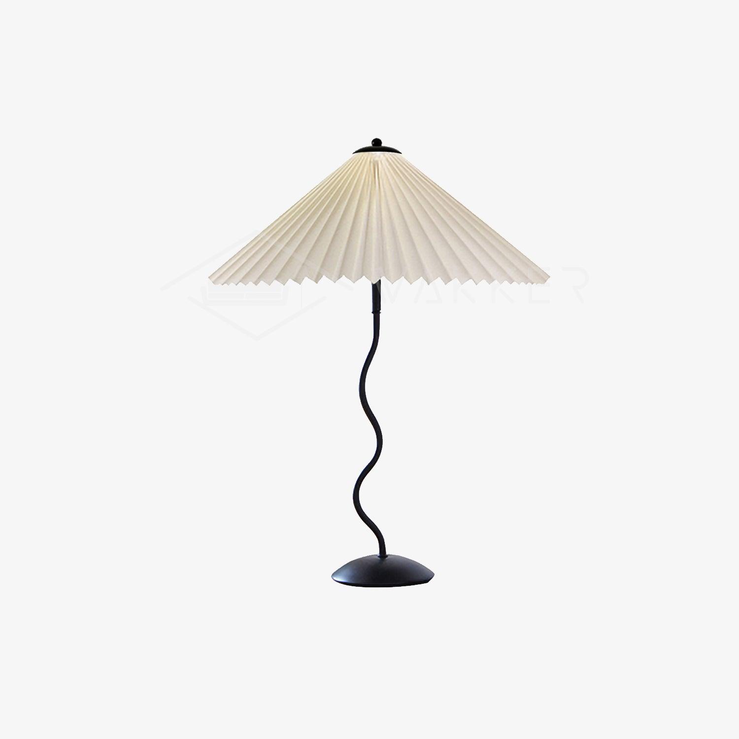 Metal Table Lamp 16.9 in Pleated Fabric Shade Curved Base Bedroom Living Room Nordic Minimalist Desk Lighting | Thomler