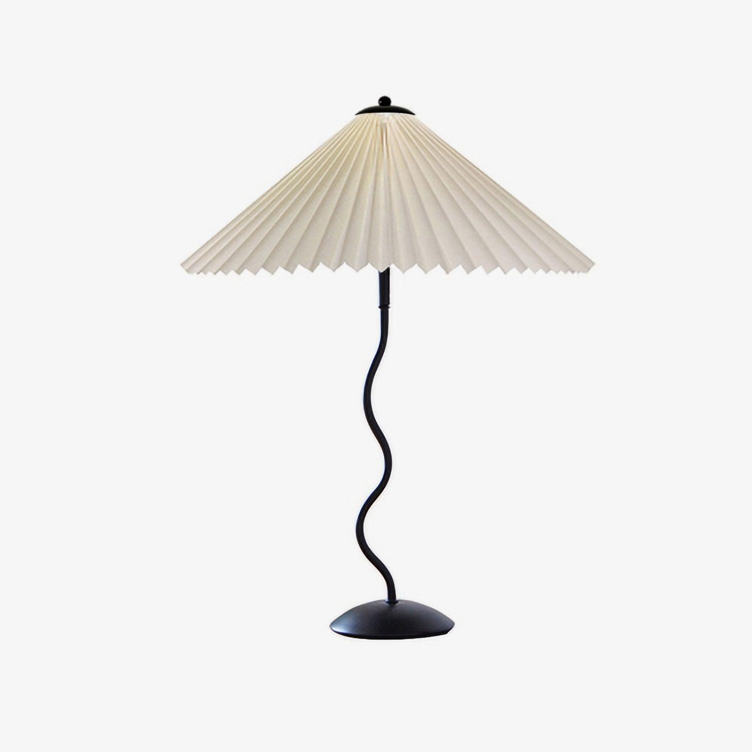 Metal Table Lamp 16.9 in Pleated Fabric Shade Curved Base Bedroom Living Room Nordic Minimalist Desk Lighting | Thomler