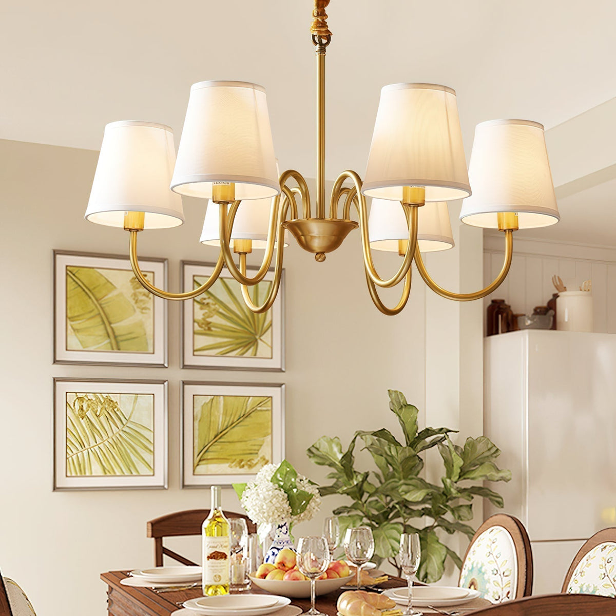 Classic Brass & Fabric Multi-Arm Hanging Fixture for Dining Room, Foyer & Living Space | Thomler