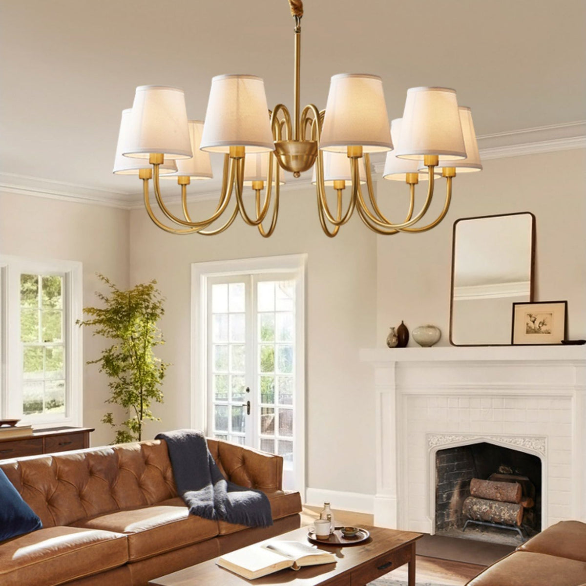 Classic Brass & Fabric Multi-Arm Hanging Fixture for Dining Room, Foyer & Living Space | Thomler