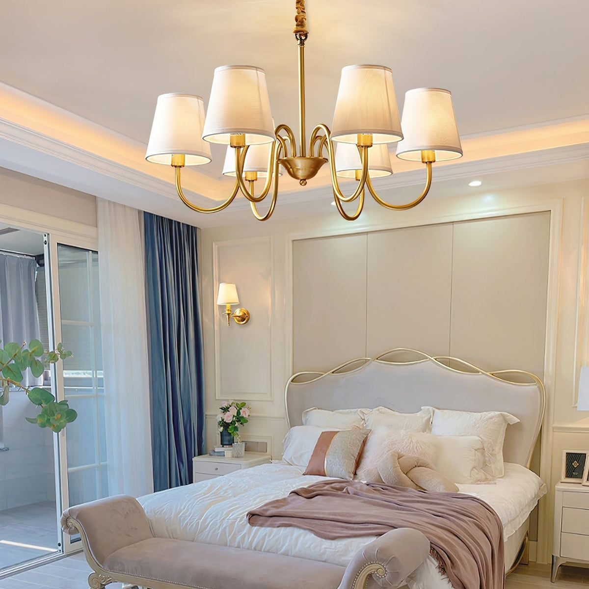 Classic Brass & Fabric Multi-Arm Hanging Fixture for Dining Room, Foyer & Living Space | Thomler