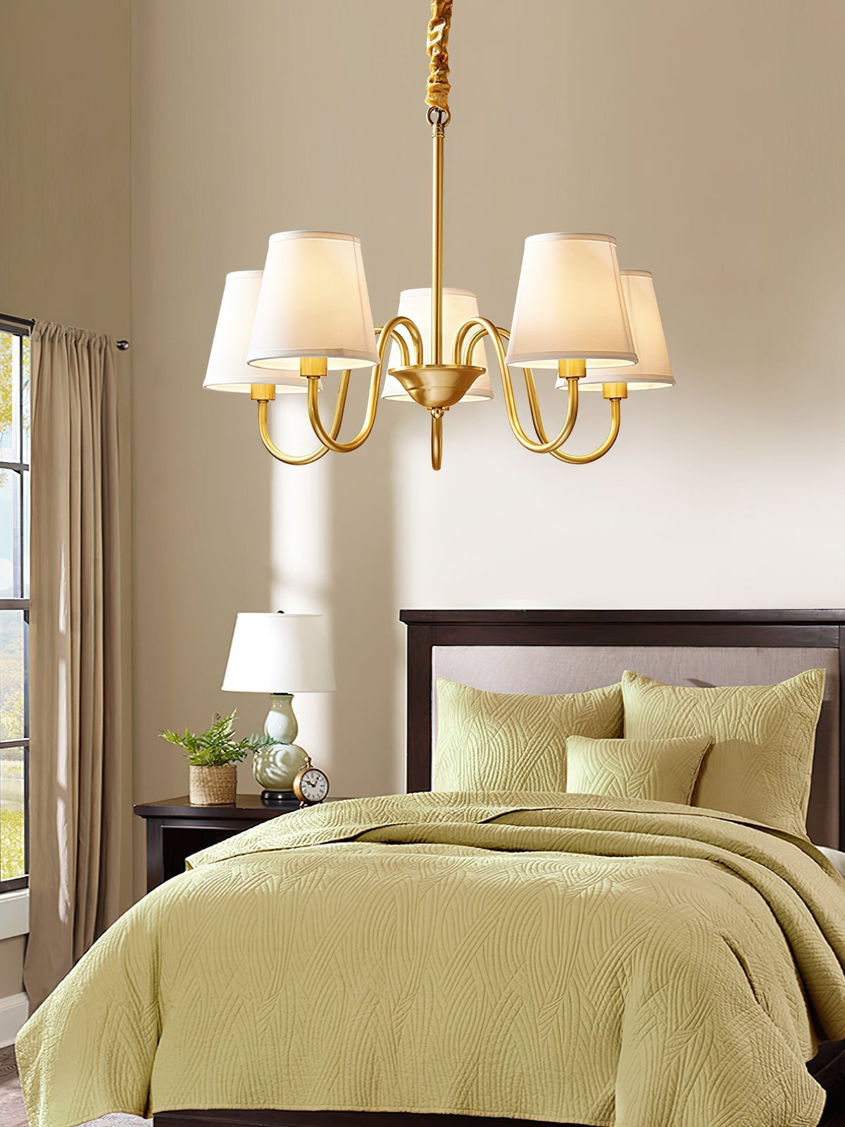 Classic Brass & Fabric Multi-Arm Hanging Fixture for Dining Room, Foyer & Living Space | Thomler