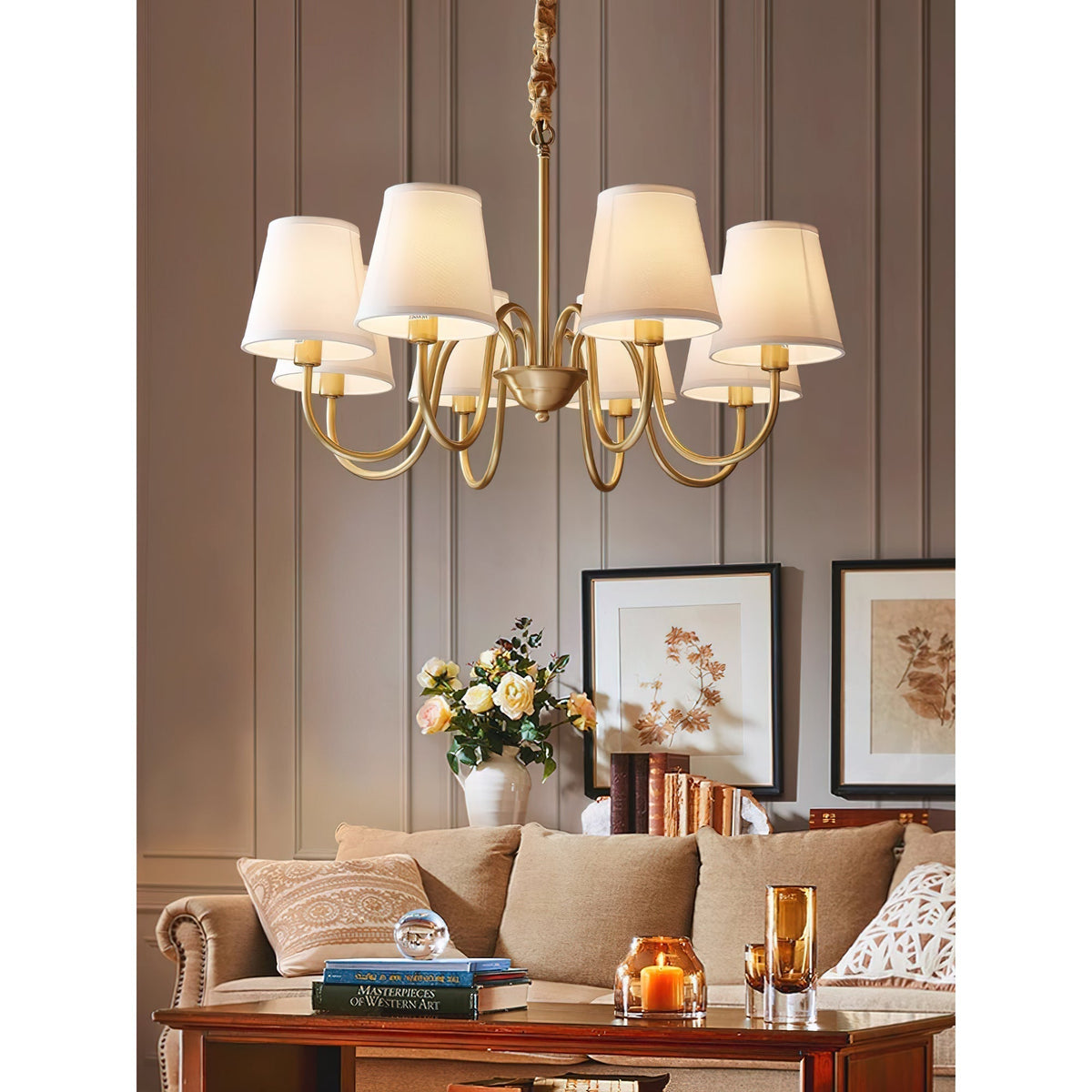 Classic Brass & Fabric Multi-Arm Hanging Fixture for Dining Room, Foyer & Living Space | Thomler