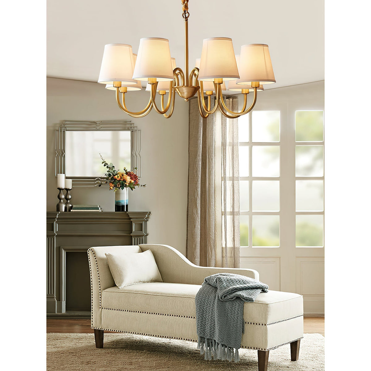 Classic Brass & Fabric Multi-Arm Hanging Fixture for Dining Room, Foyer & Living Space | Thomler