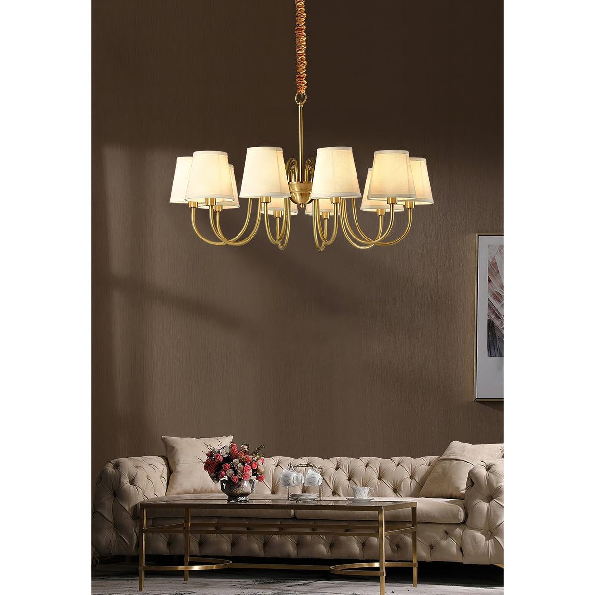 Classic Brass & Fabric Multi-Arm Hanging Fixture for Dining Room, Foyer & Living Space | Thomler