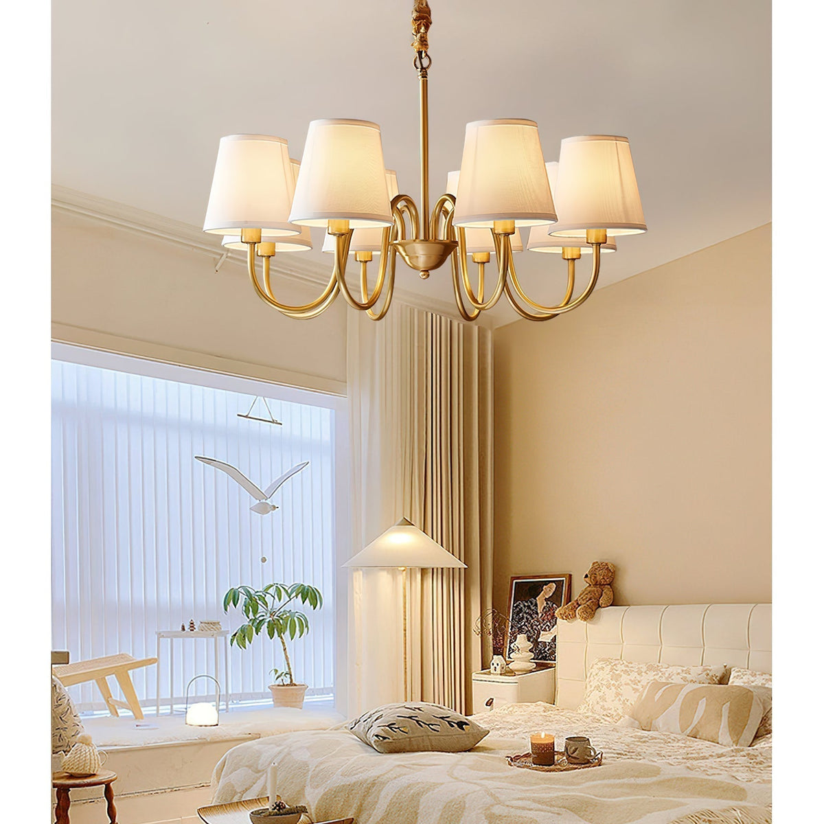 Classic Brass & Fabric Multi-Arm Hanging Fixture for Dining Room, Foyer & Living Space | Thomler