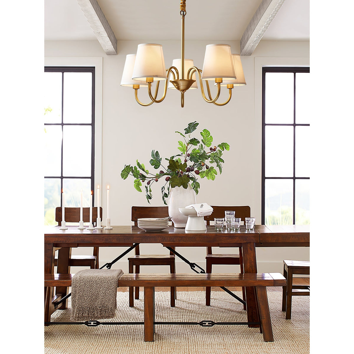Classic Brass & Fabric Multi-Arm Hanging Fixture for Dining Room, Foyer & Living Space | Thomler