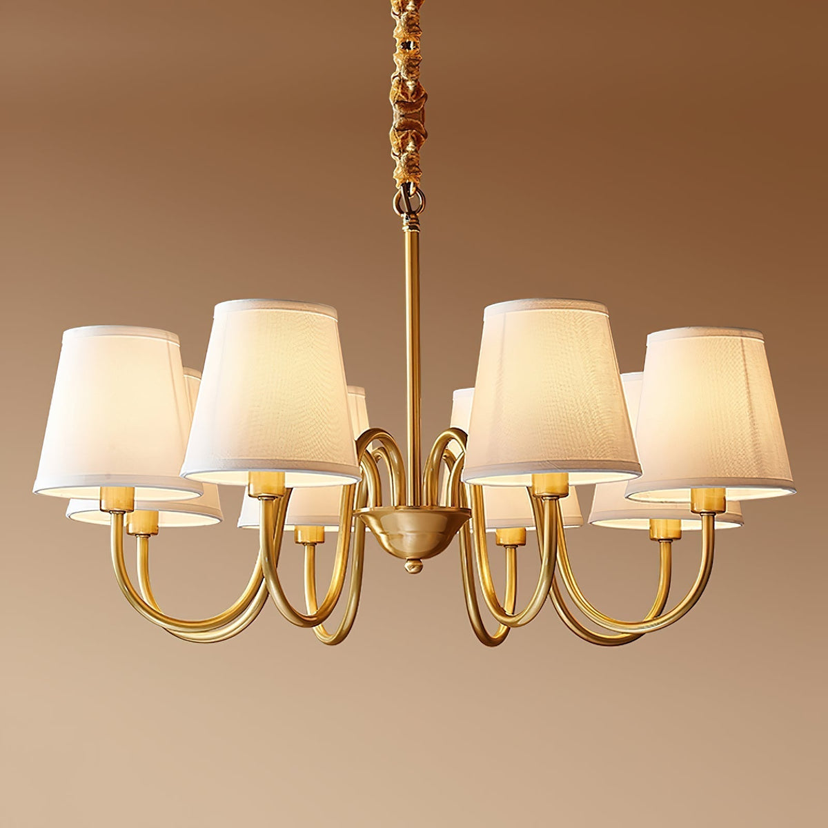 Classic Brass & Fabric Multi-Arm Hanging Fixture for Dining Room, Foyer & Living Space | Thomler