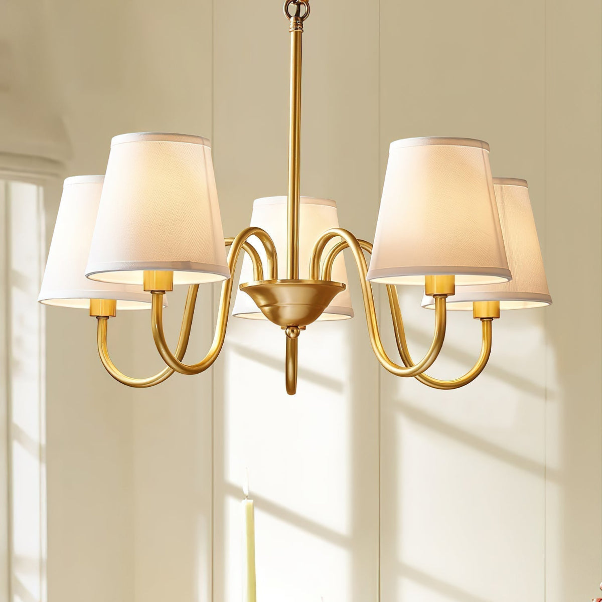 Classic Brass & Fabric Multi-Arm Hanging Fixture for Dining Room, Foyer & Living Space | Thomler
