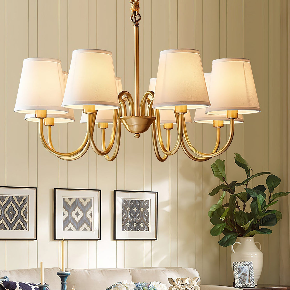 Classic Brass & Fabric Multi-Arm Hanging Fixture for Dining Room, Foyer & Living Space | Thomler
