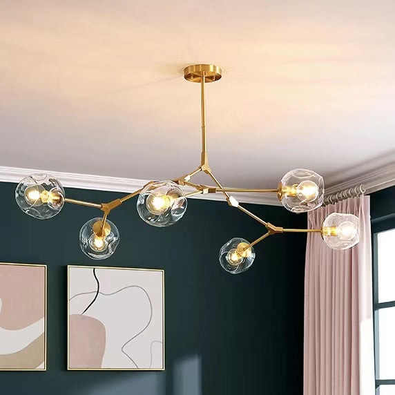 Multi-Arm Globe Chandelier with Clear Glass Shades in Brass Finish for Dining Room Living Room Bedroom Entryway | Thomler