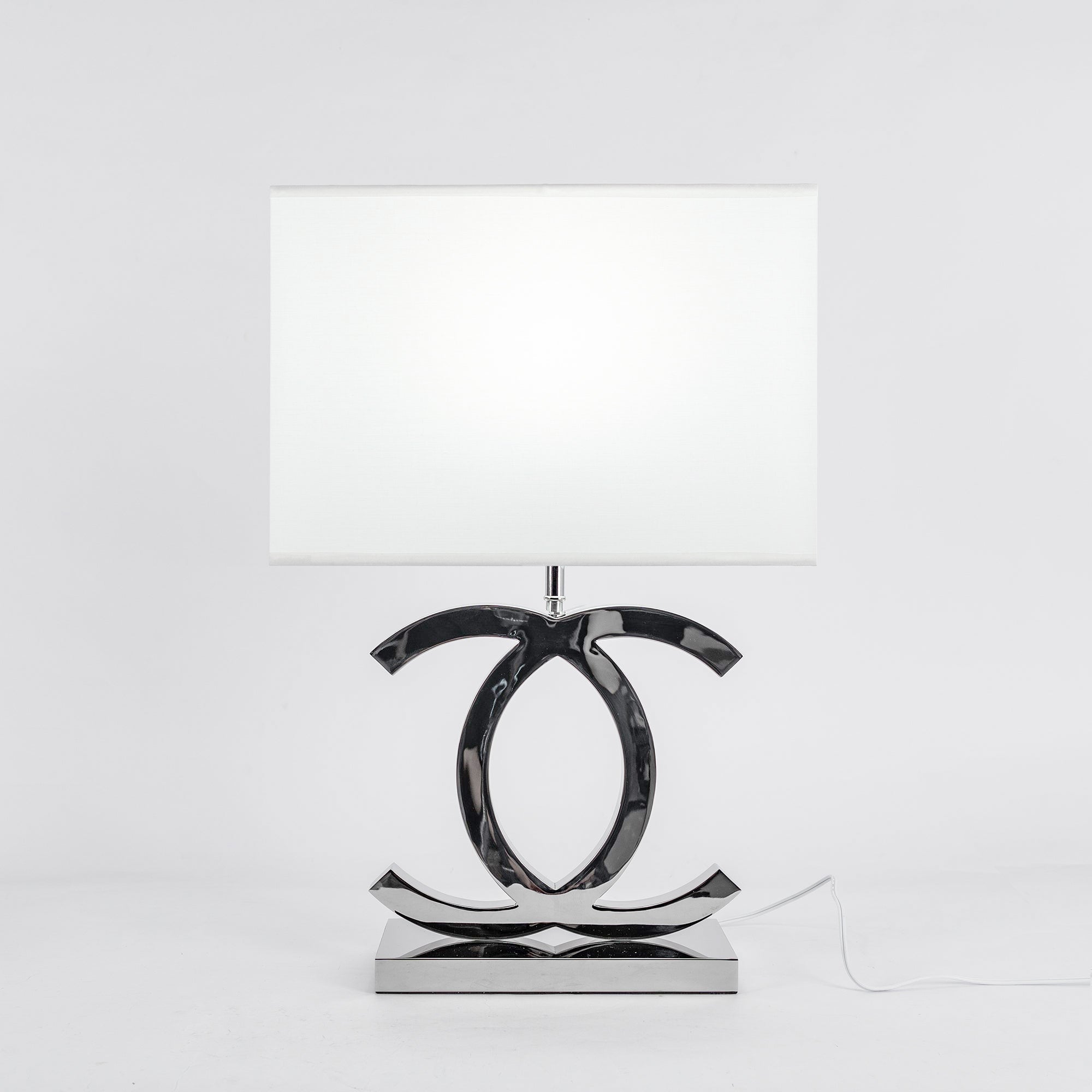 Table Lamp Stainless Steel 14.3 in White Fabric Shade 24.4 in Height Bedroom Living Room Decor | Thomler