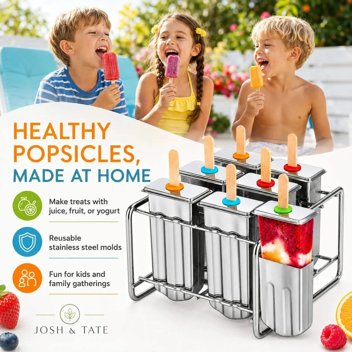 Reusable Metal Ice Pop Maker with Stand – Food-Grade Freezer Mold Kit for Kids & Adults | Thomler