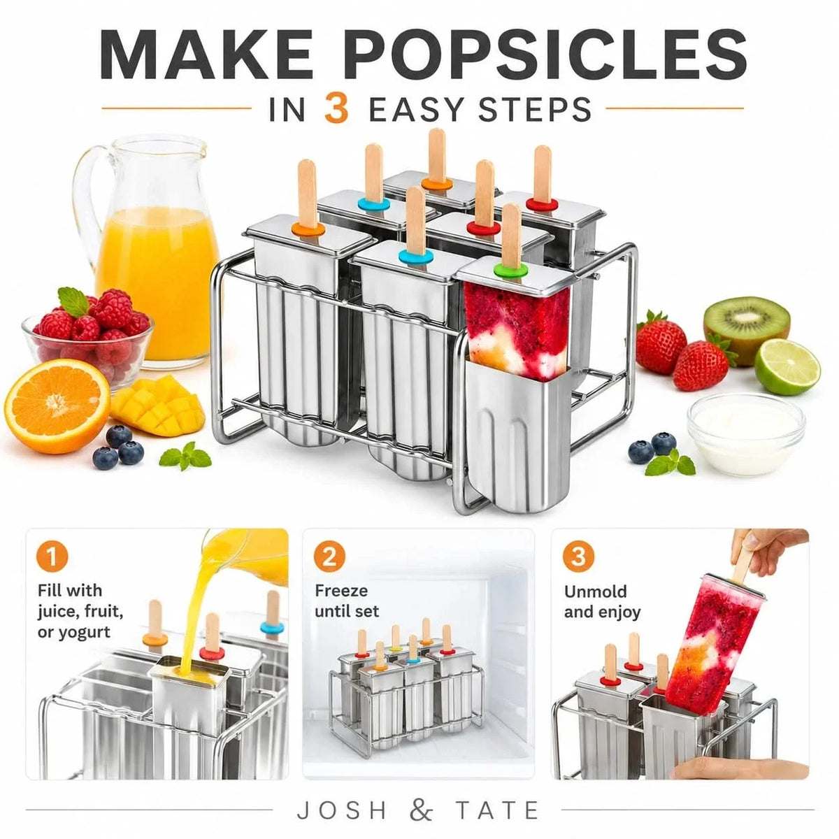Reusable Metal Ice Pop Maker with Stand – Food-Grade Freezer Mold Kit for Kids & Adults | Thomler