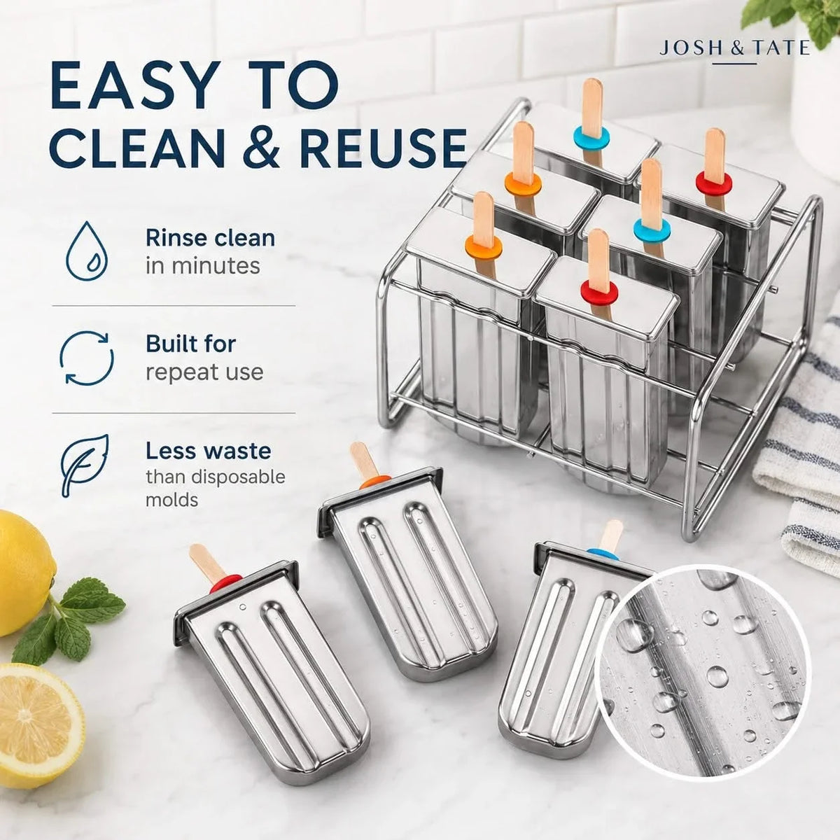 Reusable Metal Ice Pop Maker with Stand – Food-Grade Freezer Mold Kit for Kids & Adults | Thomler