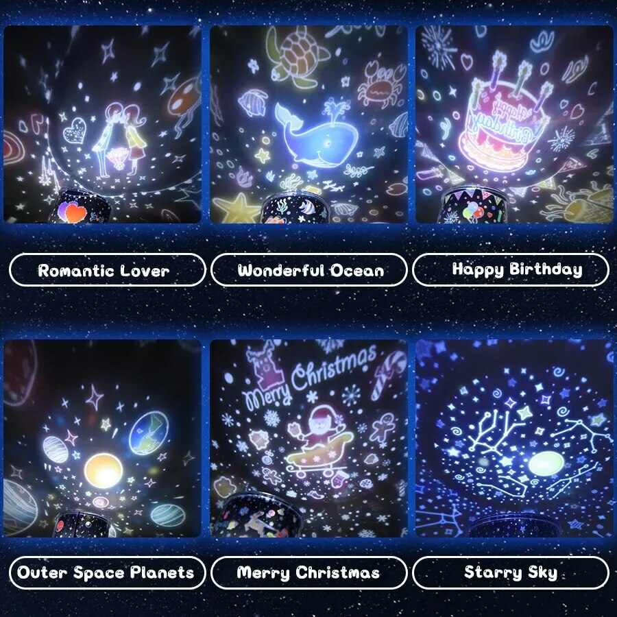 Star Projector Night Light for Kids Room – LED Rotating Galaxy Lamp with 6 Color Modes & USB Rechargeable Battery – Nursery Ceiling | Thomler