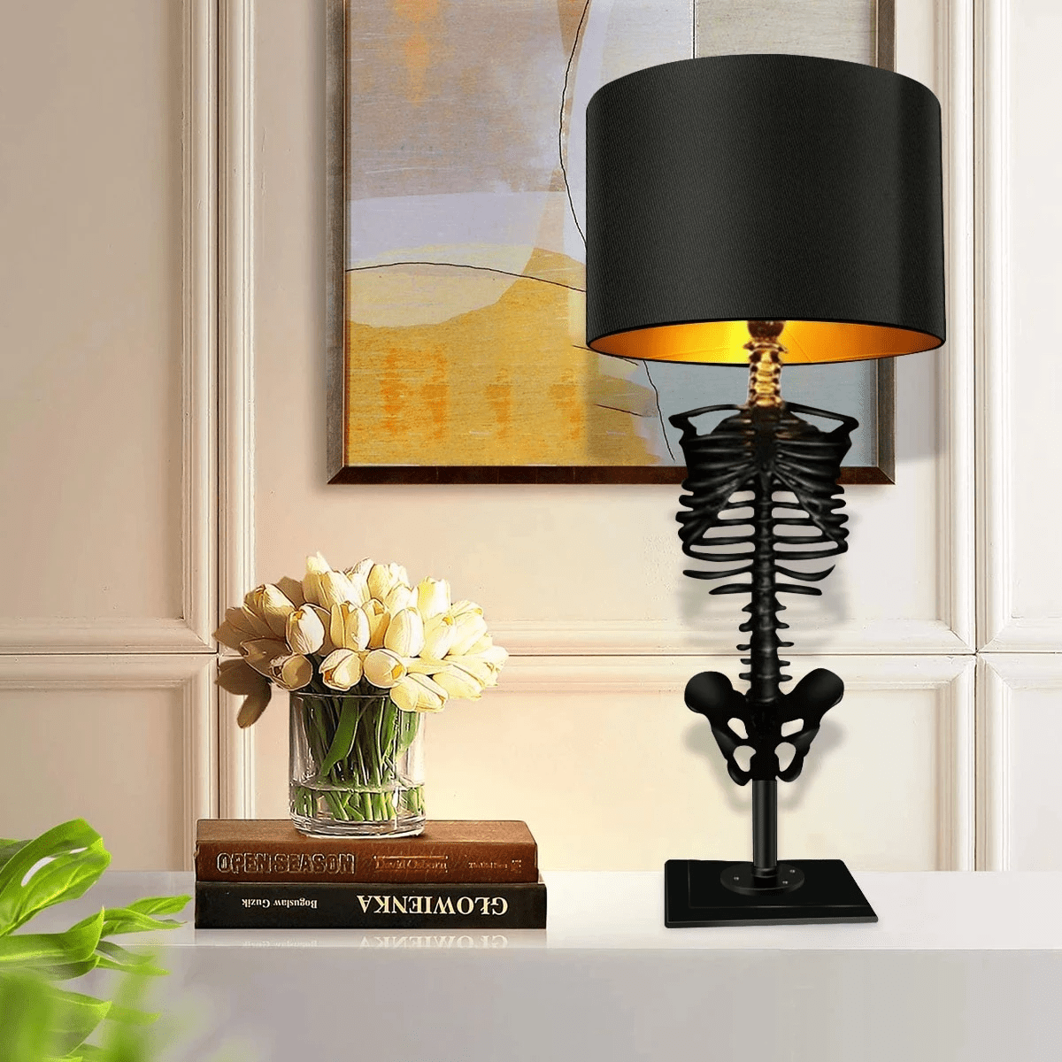 Table Lamp Resin Skeleton 35.0 cm Black Gothic Bedroom Desk Ambient Lighting Dark Romantic Decor | Thomler