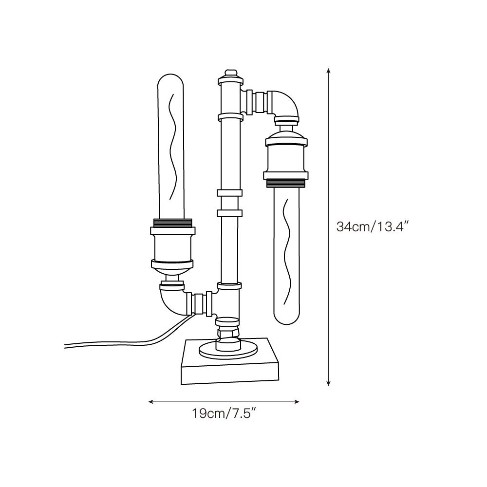 Industrial Metal Pipe Desk Lamp with Wood Base – Vintage Loft Accent Light – 1 to 3 Edison Sockets – Rustic Retro Bedroom Office | Thomler