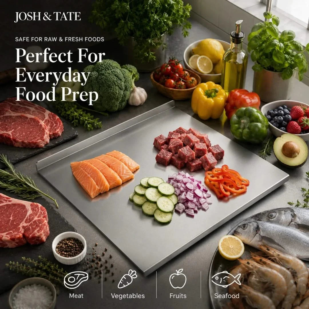 Metal Prep Surface with Raised Rim for Easy Cleanup & Food Safety | Thomler
