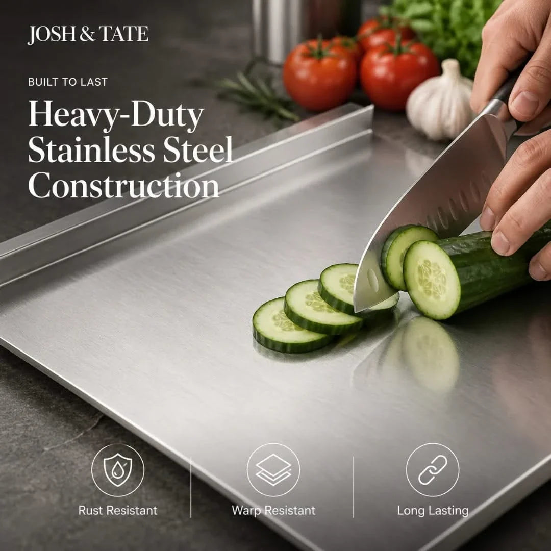 Metal Prep Surface with Raised Rim for Easy Cleanup & Food Safety | Thomler