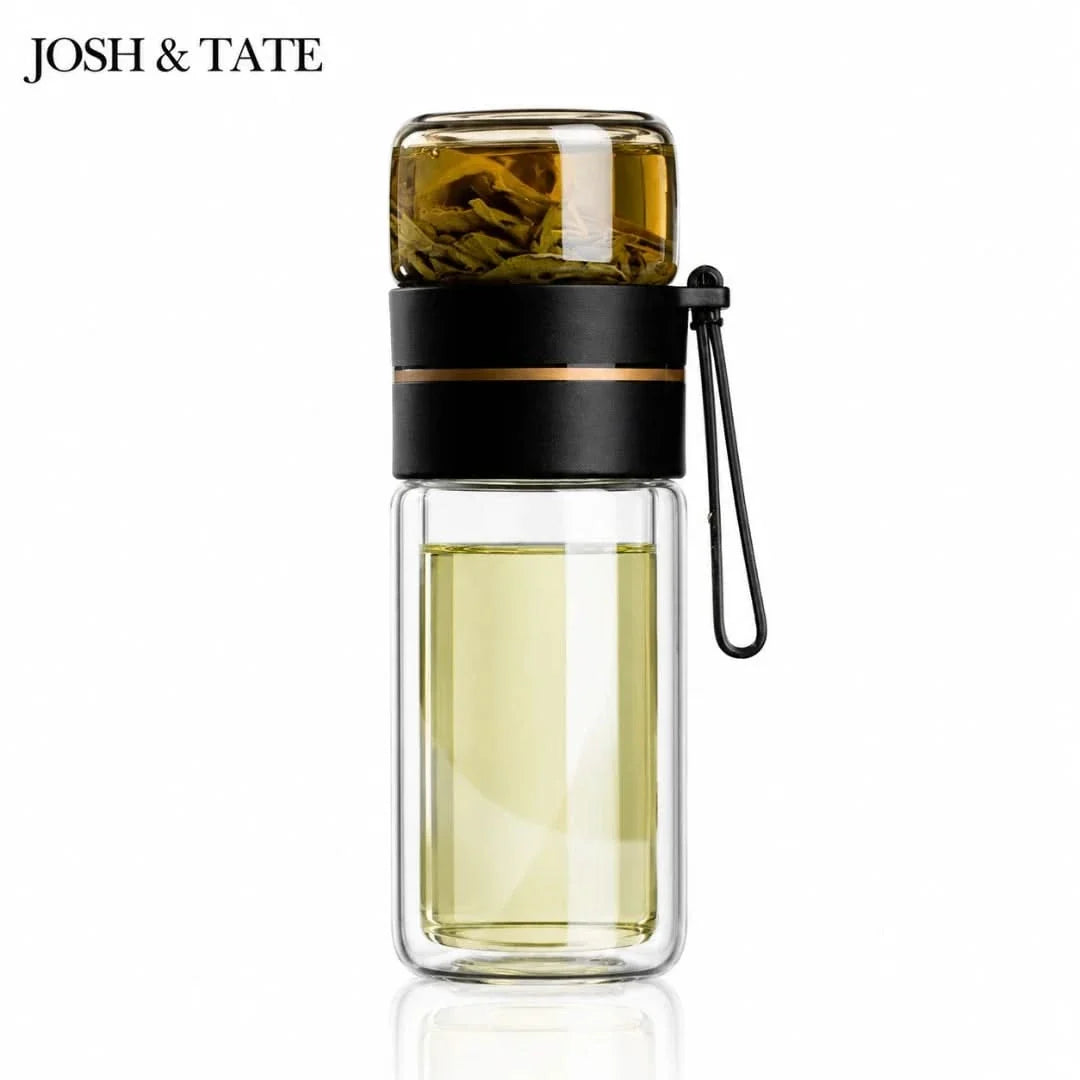 Dual-Chamber Glass Tea Infuser Bottle with Stainless Filter – Leak-Proof Travel Tumbler for Loose Leaf Tea & Herbal Infusions | Thomler