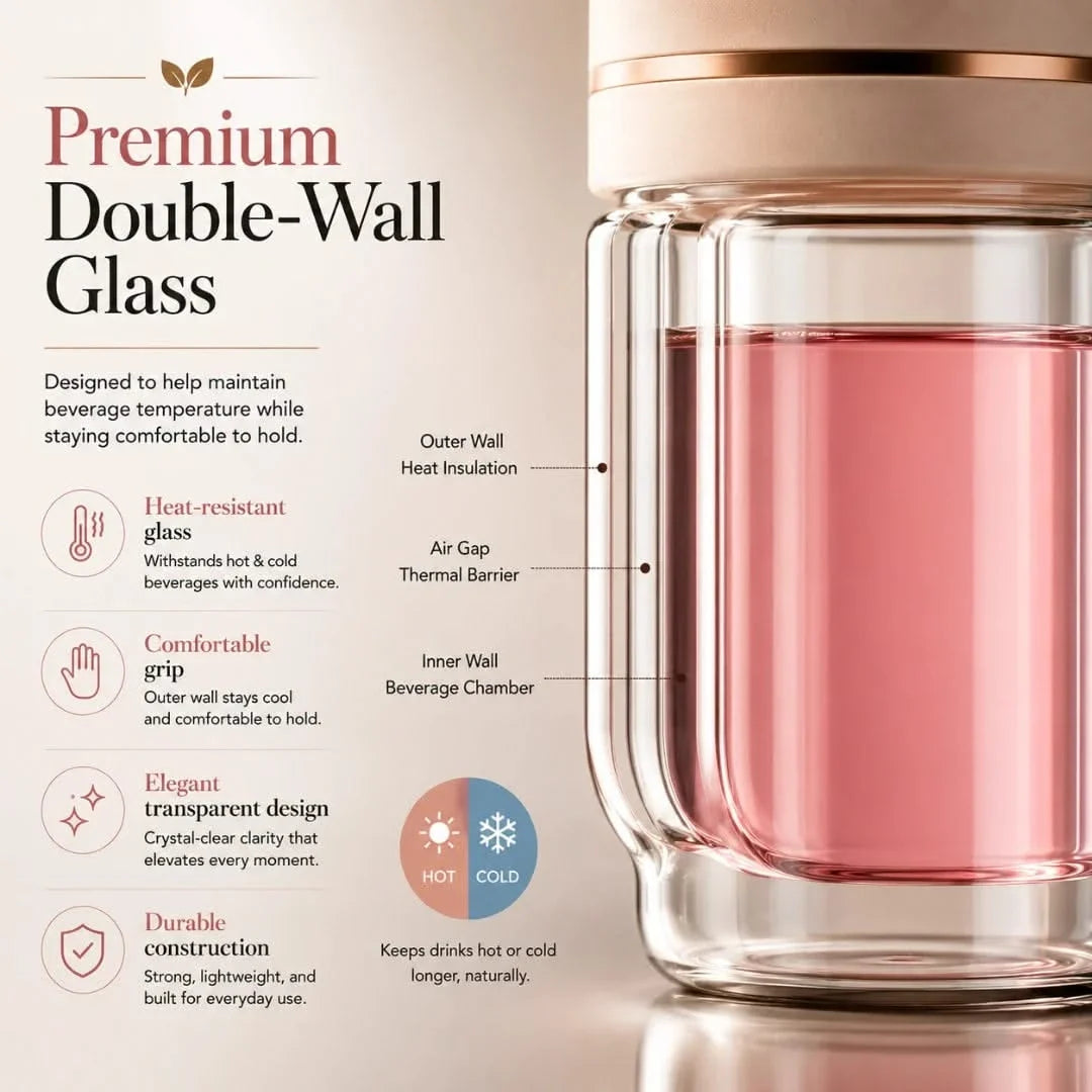 Dual-Chamber Glass Tea Infuser Bottle with Stainless Filter – Leak-Proof Travel Tumbler for Loose Leaf Tea & Herbal Infusions | Thomler