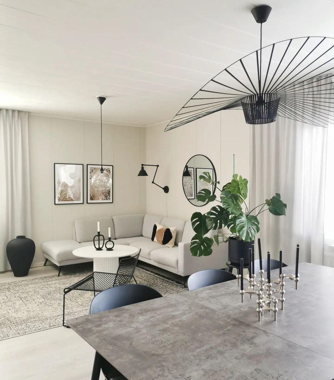 Pendant Light Fiber Glass 47.2 in Black Dining Room Living Room Hanging Ceiling Lamp | Thomler