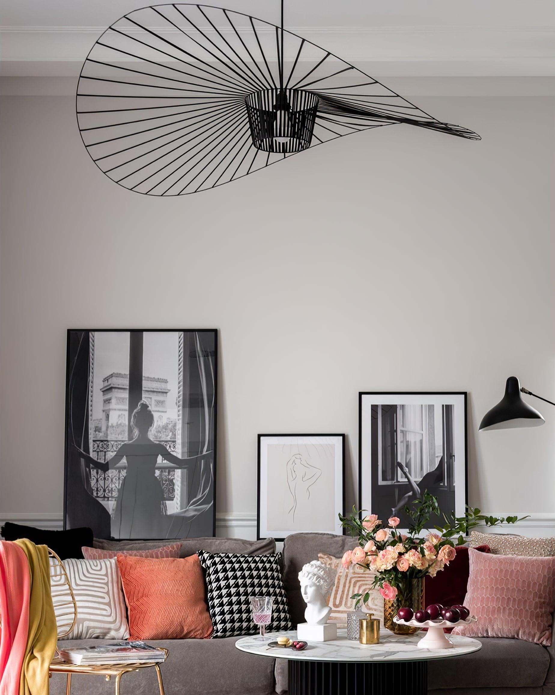 Pendant Light Fiber Glass 47.2 in Black Dining Room Living Room Hanging Ceiling Lamp | Thomler