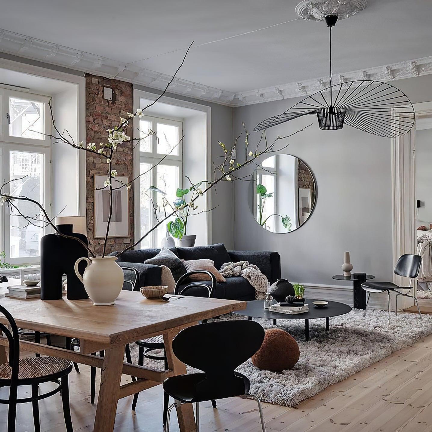 Pendant Light Fiber Glass 47.2 in Black Dining Room Living Room Hanging Ceiling Lamp | Thomler