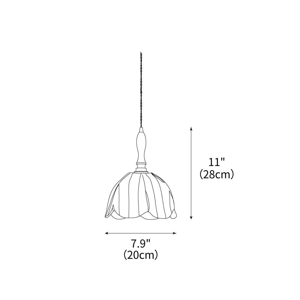 Pendant Light Wood 7.9 in Black White Striped Fabric Tulip Shape Dining Room Accent Lighting | Thomler