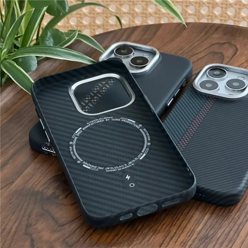 Carbon Fiber Textured Phone Case for iPhone 12-17 | Shock-Absorbing Protection with Raised Edges & Precise Cutouts | Thomler