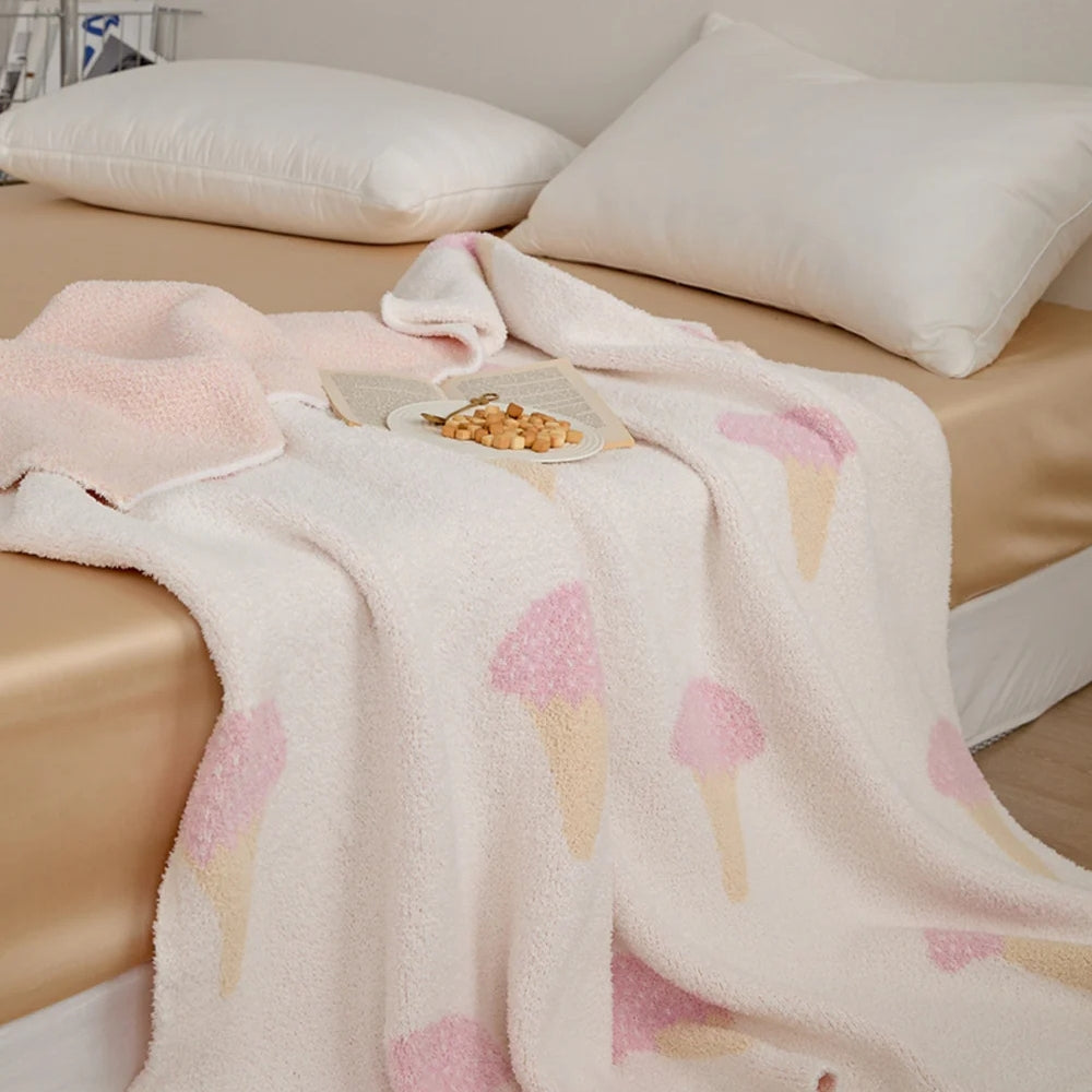 Plush Knitted Dessert-Print Throw Blanket – Cozy Microfiber Velvet for Couch, Bed & Travel | 47×59 in | Thomler