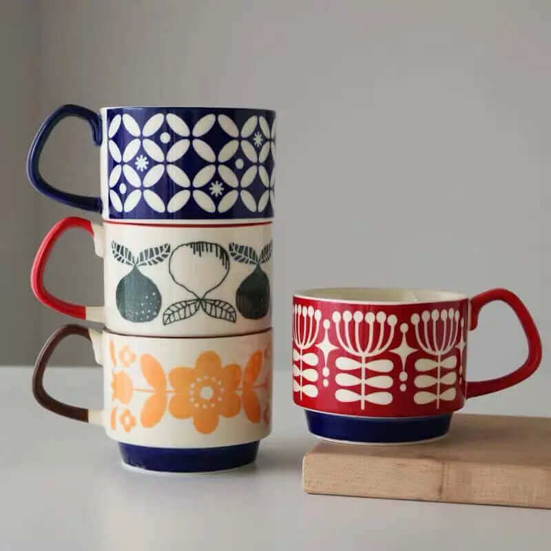 Mid-Century Ceramic Coffee Mug – 10.1 fl oz Retro Design in 10 Patterns for Home Kitchen Breakfast Vintage Tea Cup | Thomler