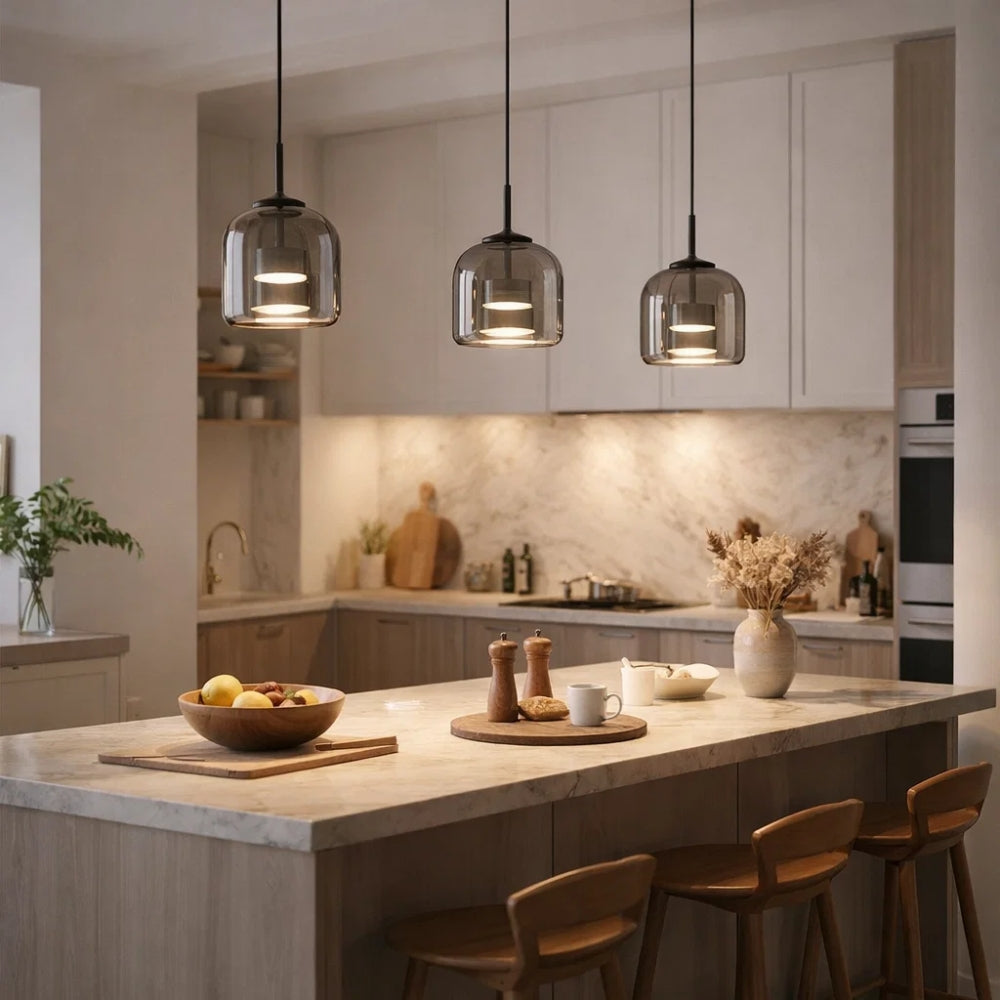 Pendant Light Glass Ombre Shade 33.0 cm Smoke Dining Room Kitchen Island Hanging Ceiling Lamp | Thomler