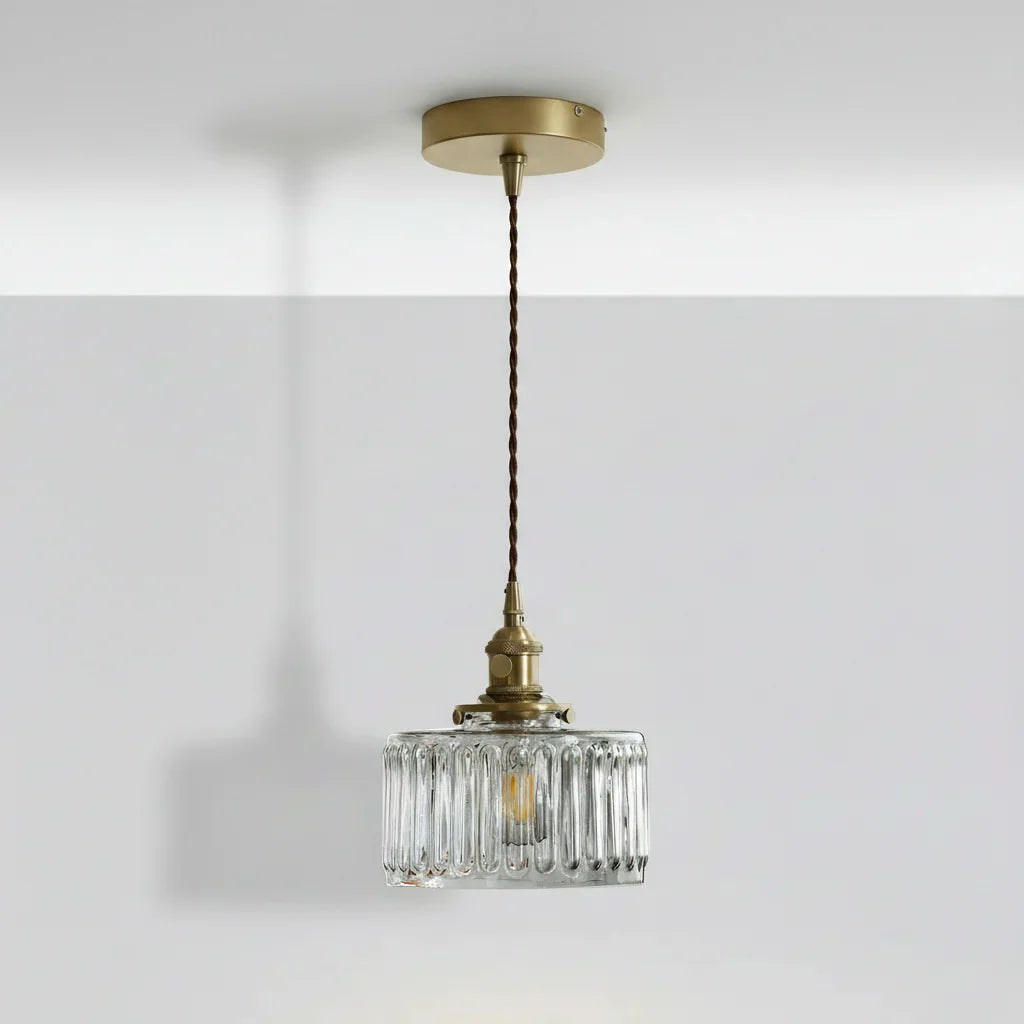 Pendant Light Ribbed Glass 17.5 cm Clear Or Grey Dining Room Kitchen Island Hanging Ceiling Lamp Adjustable E27 | Thomler