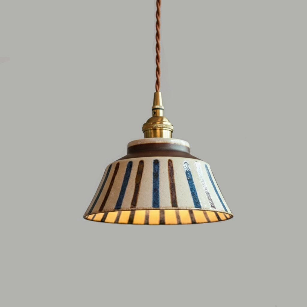 Pendant Light Ceramic 18.0 cm Blue Striped Dining Room Kitchen Island Hanging Ceiling Lamp Adjustable E27 | Thomler