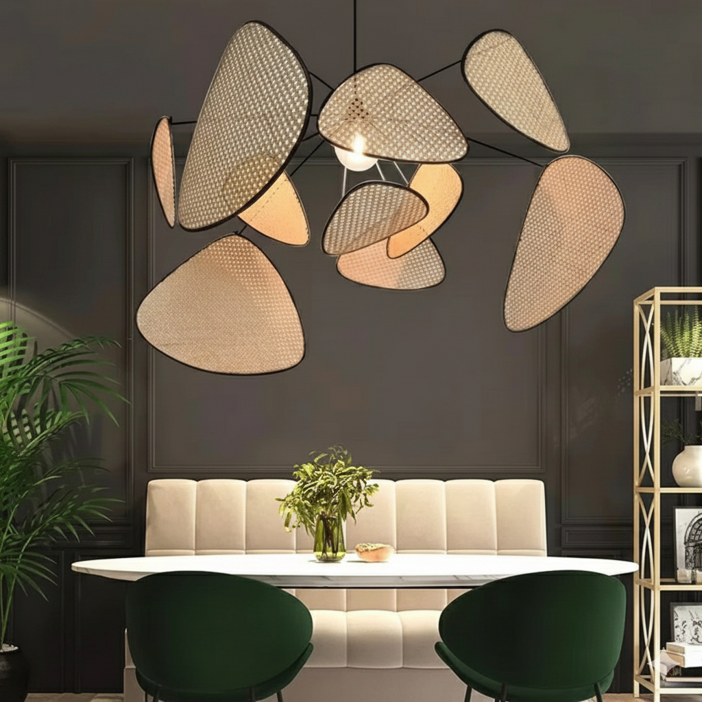 Pendant Light Rattan 120.0 cm Natural Dining Room Living Room Boho Japandi Scandinavian Hanging Ceiling Lamp E27 | Thomler