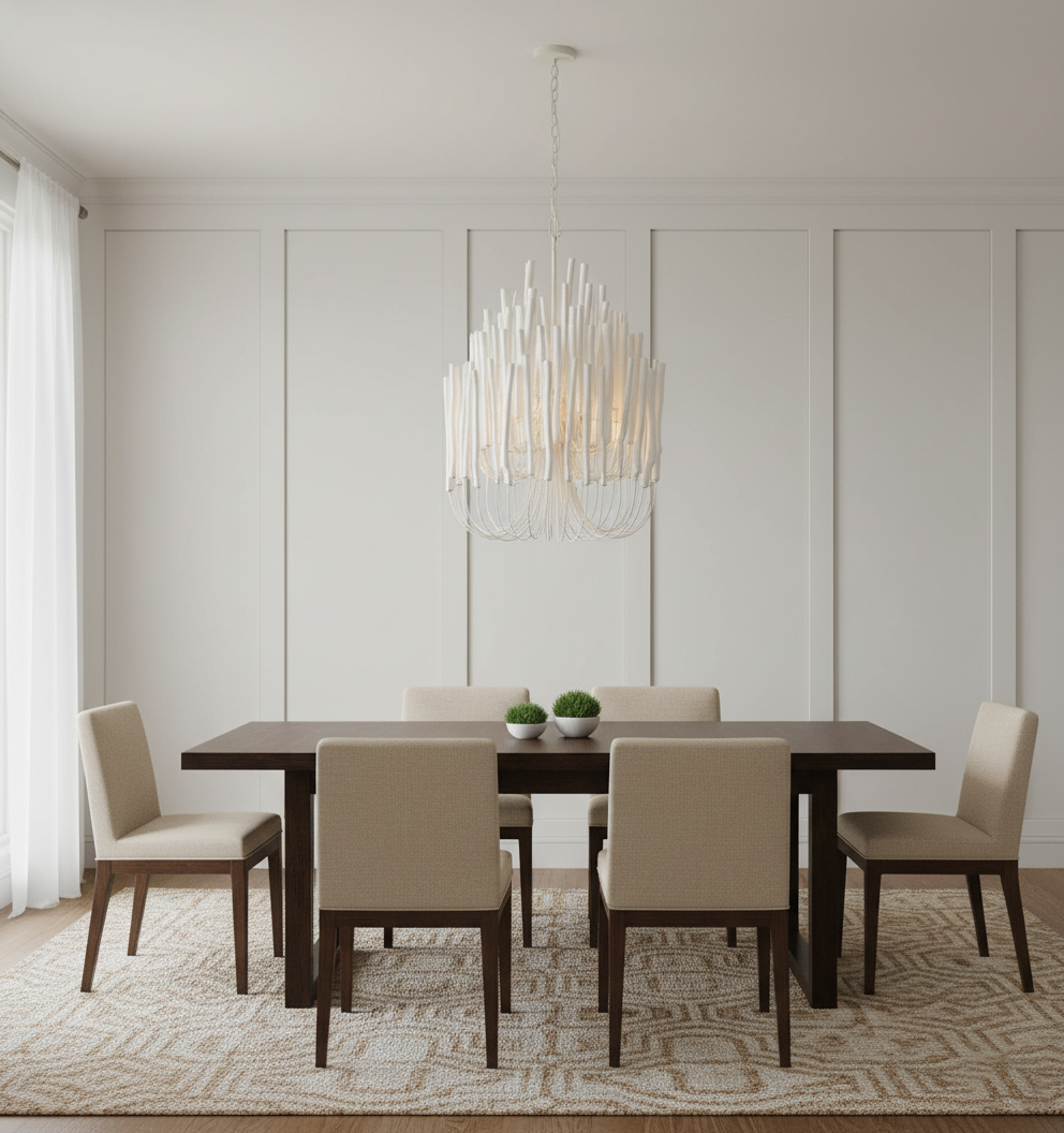 Chandelier Wood Metal 31.5 in Round Whitewash Living Room Dining Bedroom Lighting Fixture | Thomler