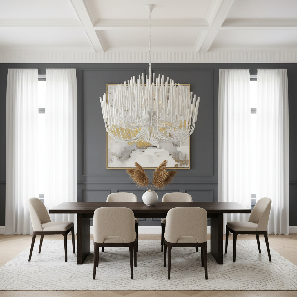 Chandelier Wood Metal 31.5 in Round Whitewash Living Room Dining Bedroom Lighting Fixture | Thomler