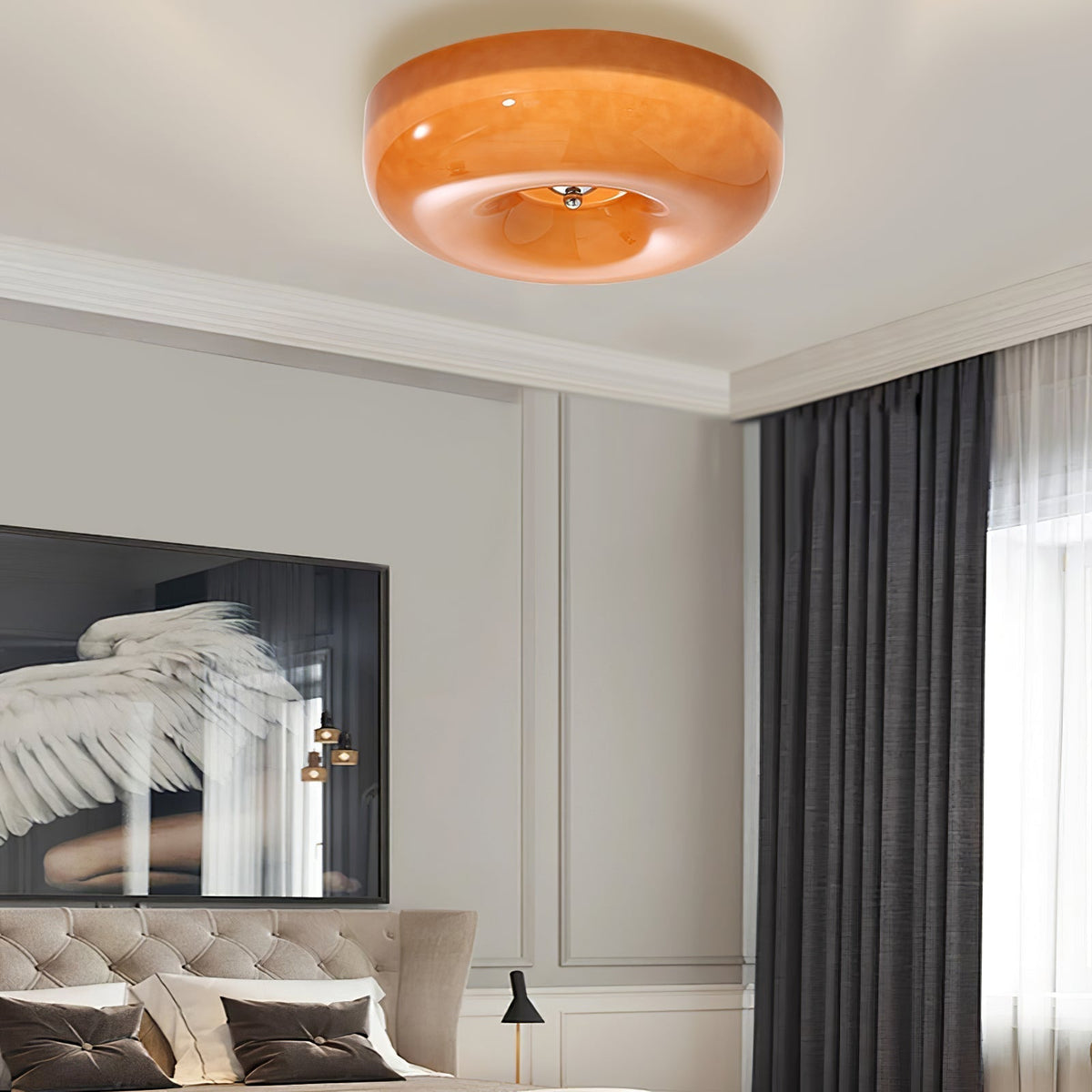 Swirled Glass Flush Mount Ceiling Light with Integrated LED – Chrome Finish – Dimmable Warm White – Modern Ceiling Lamp for Bedroom Living | Thomler