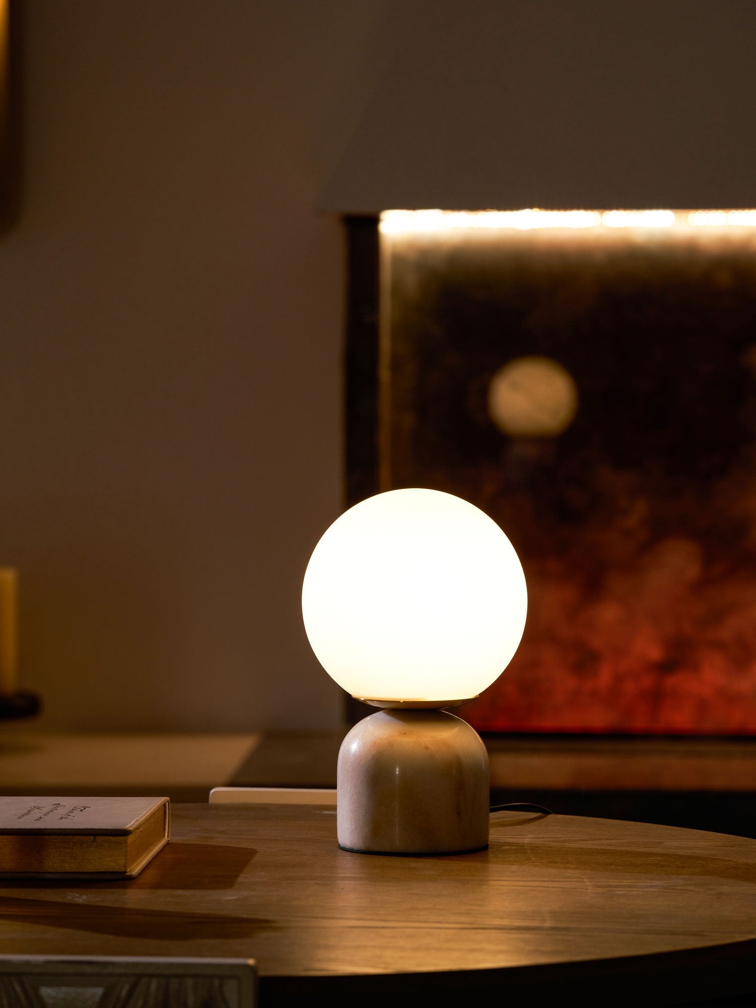 Marble Table Lamp 9.1 in (23.0 cm) Glass Globe Indoor Ambient Lighting Minimalist Modern Desk Light | Thomler