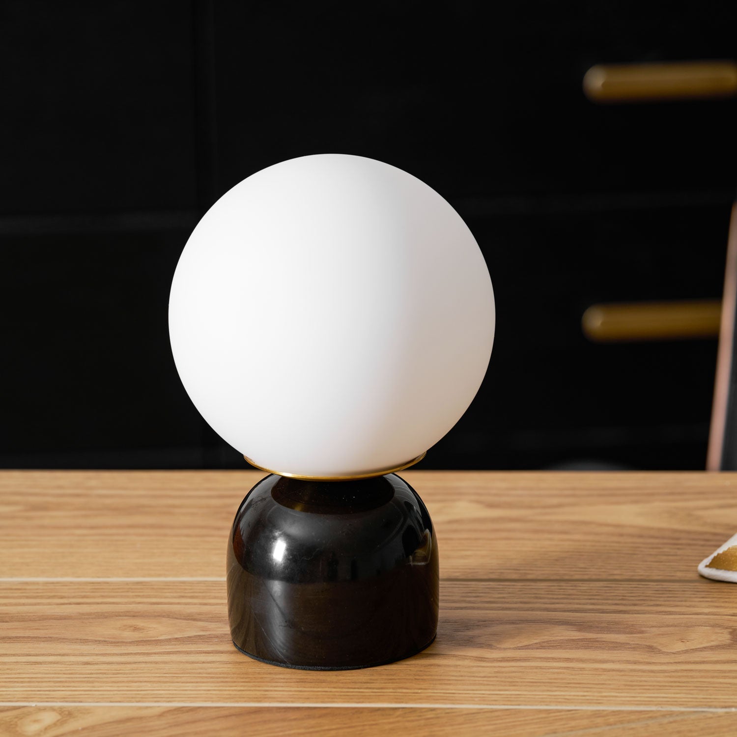 Marble Table Lamp 9.1 in (23.0 cm) Glass Globe Indoor Ambient Lighting Minimalist Modern Desk Light | Thomler