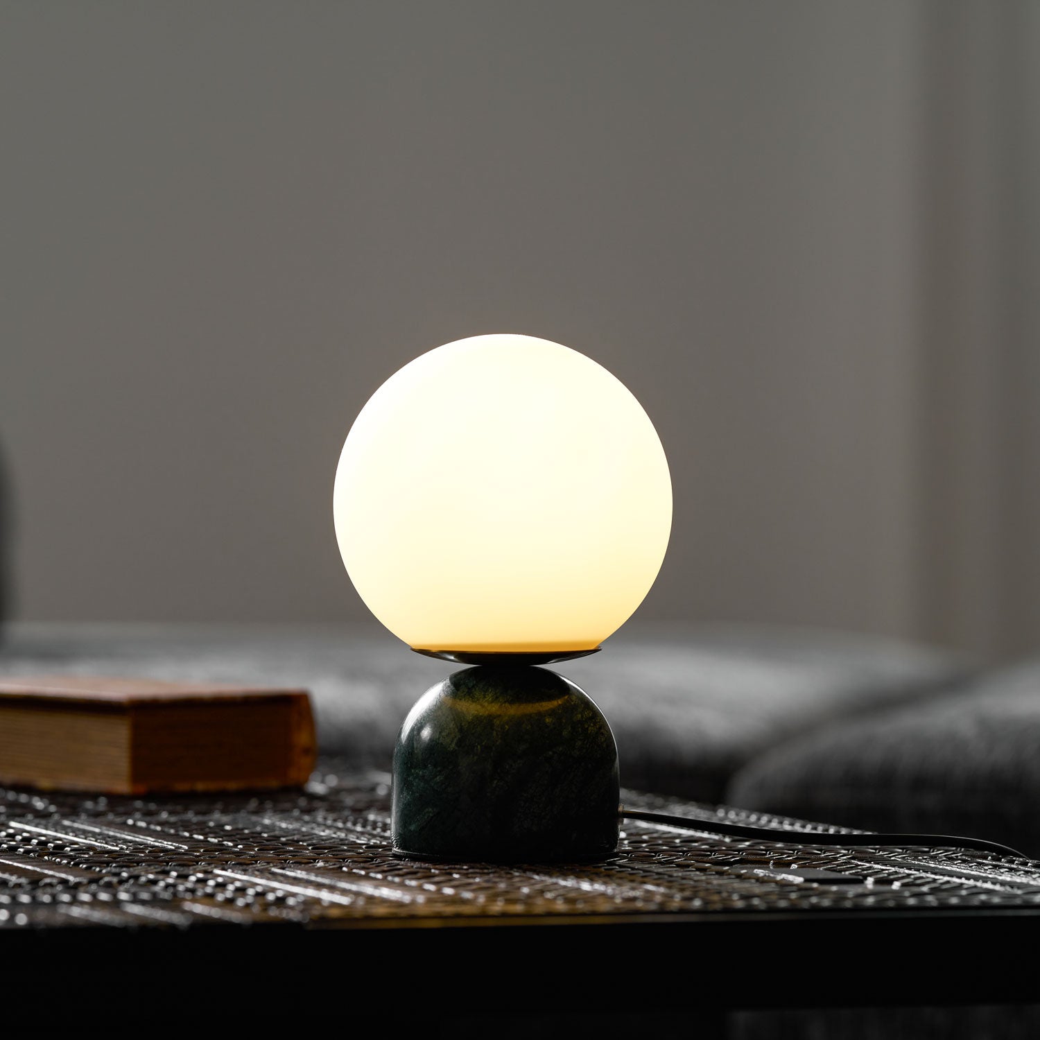 Marble Table Lamp 9.1 in (23.0 cm) Glass Globe Indoor Ambient Lighting Minimalist Modern Desk Light | Thomler