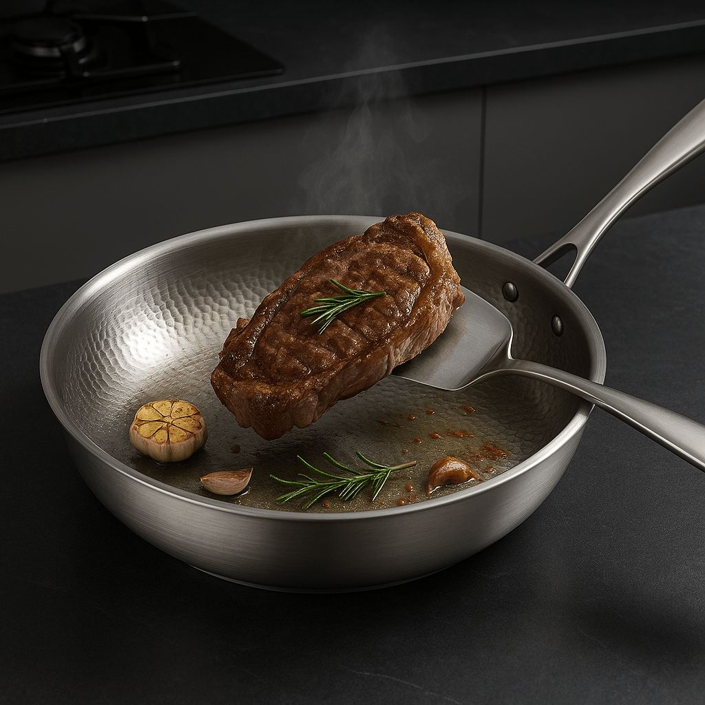 Nonstick Frying Pan with Titanium Coating for Gas Induction Electric Stovetops Metal Utensil Safe Hammered Skillet Dishwasher Safe | Thomler