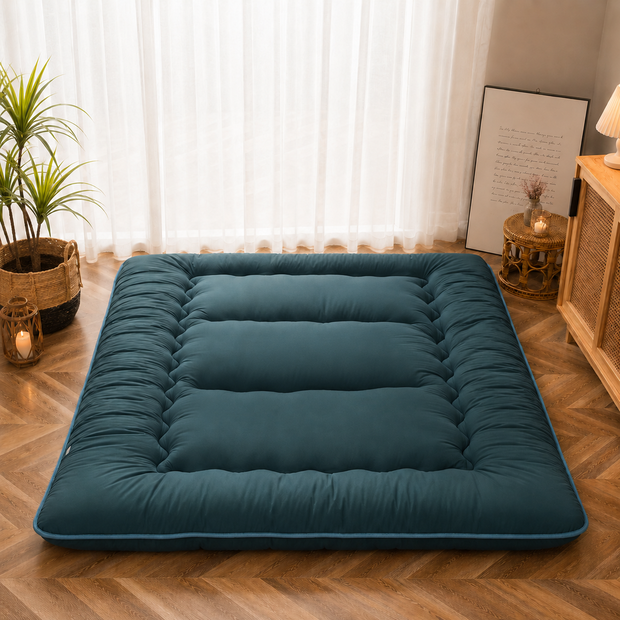 Foldable Floor Mattress 4-Inch Thick Quilted Sleeping Pad for Adults & Kids | Guest Bed, Dorm Room, Yoga | All-Season Portable Futon | Thomler